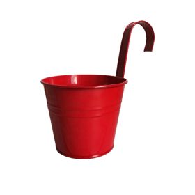 Wall Hanging Pot Bright Color Not Easy to Deform Iron Balcony Planters Metal Bucket for Balcony - Red