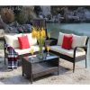 4 Piece Patio Sectional Wicker Rattan Outdoor Furniture Sofa Set with Storage Box Brown - Brown