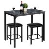 Small Space Kitchen Bar Furniture 3 Pieces Dining Table Set - Black - Bar Table