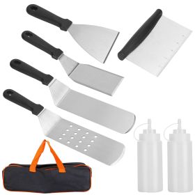 7Pcs Griddle Accessories Kit Stainless Steel BBQ Grilling Utensil Tools Outdoor Barbecue Griddle Spatulas Set - Stainless Steel