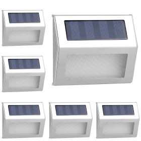 6Packs Solar Step Lights Stainless Steel Outdoor Solar Deck Lights LED Fence Lamp for Outside Garden Backyard Patio Stair Wall - Silver