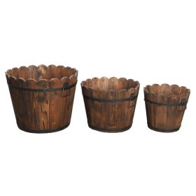 Outdoor Reinforced And Anticorrosive Chinese Fir Planting Pot Flower-Shaped Barrel Carbonized Color - as picture