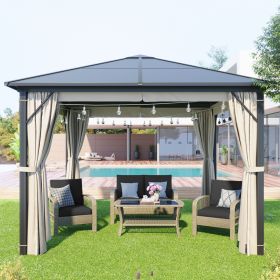 9.8 Ft. W x 9.8 Ft. D Aluminum Paito Gazebo with Polycarbonate Roof - Beige