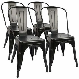 Metal Dining Chairs Set of 4 Indoor Outdoor Patio Chairs Stackable Kitchen Chairs with Back Restaurant Chair 330 LBS Capacity  - Black - 4