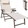 Aluminum Outdoor Folding Reclining Adjustable Chaise Lounge Chair with Cup Holder for Outdoor Patio Beach  - Beige