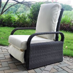 Outdoor Recliner Chair;  Automatic Adjustable Wicker Lounge Recliner Chair with 5.12'' Thicken Cushion - Cream - Gray Wicker