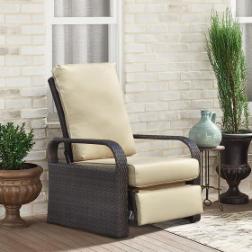 Outdoor Recliner Chair;  Automatic Adjustable Wicker Lounge Recliner Chair with 5.12'' Thicken Cushion - EsKhaki - Espresso Wicker