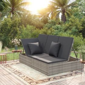 Convertible Sun Bed with Cushions Poly Rattan Dark Gray - Gray