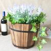 Rustic Succulent Planter Wooden Barrel Empty Flower Pot Container Garden Decor - S