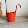 Wall Hanging Pot Bright Color Not Easy to Deform Iron Balcony Planters Metal Bucket for Balcony - Pink