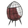 COOLMORE Outdoor Patio Wicker Egg Chair Indoor Basket Wicker Chair with Red Cusion for Backyard Poolside - as Pic