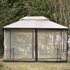 13 Ft. W x 9.7 Ft. D Iron Patio Outdoor Gazebo;  Double Roof Soft Canopy Garden Backyard Gazebo with Mosquito Netting Suitable for Lawn;  Garden;  Bac