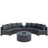 6 Pieces Outdoor Sectional Half Round Patio Rattan Sofa Set, PE Wicker Conversation Furniture Set/One Storage Side Table for Umbrella and One Multifun