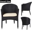 Outdoor Dining Wicker Chairs Patio Garden Furniture with Seat Cushions; Weave Rattan Armchair 1 PC (Black)  - KM0305-1-BLACK