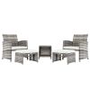 Outdoor 5pcs Combination Sofa Set with  2 Chairs 2 Footstools 1 Coffee Table XH - Graying Cane