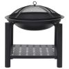 Fire Pit with Poker 21.3"x21.3"x21.7" Steel - Black