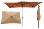 10 x 6.5t Rectangular Patio Solar LED Lighted Outdoor Market Umbrellas with Crank &amp; Push Button Tilt for Garden Shade Outside Swimming Pool RT - W