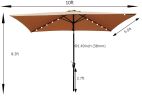 10 x 6.5t Rectangular Patio Solar LED Lighted Outdoor Market Umbrellas with Crank &amp; Push Button Tilt for Garden Shade Outside Swimming Pool RT - W