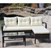 Outdoor patio Furniture sets 3 piece Conversation set wicker Ratten Sectional Sofa With Seat Cushions(Beige Cushion) - Brown