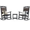 Poly Lumber Patio Rattan High Back Rocking Chair Sets(2 Chairs; 1Table) - Black