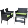 4 PC Rattan Patio Furniture Set Outdoor Patio Cushioned Seat Wicker Sofa - Black+green