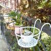 Hanging Railing Planters Flower Pot Holders Metal Planter Racks Fence Potted Stand Mounted Round Plant Baskets Container for Indoor Outdoor Use - Whit