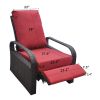 Outdoor Recliner Chair;  Automatic Adjustable Wicker Lounge Recliner Chair with 5.12'' Thicken Cushion - Red - Brown Wicker