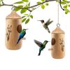 2 Packs Humming Bird Houses for Outside Wooden Hanging Bird Nest Feeder Hand Patio Garden Craft Ornament Decoration - Yellow