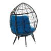 COOLMORE Outdoor Patio Wicker Egg Chair Indoor Basket Wicker Chair with Blue Cusion for Backyard Poolside - as Pic