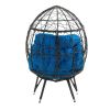 COOLMORE Outdoor Patio Wicker Egg Chair Indoor Basket Wicker Chair with Blue Cusion for Backyard Poolside - as Pic