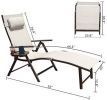 Aluminum Outdoor Folding Reclining Adjustable Chaise Lounge Chair with Cup Holder for Outdoor Patio Beach  - Beige