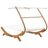 Patio Lounge Bed with Canopy 65"x79.9"x54.3" Solid Bent Wood Cream - Cream