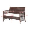 Outdoor 4pcs 1 Double Seat 2 Single Seat 1 Coffee Table Armrest Hollow Knit Combination Sofa,PE rattan and iron frame Sofa Set  XH - Brown Embossed Gr