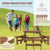 Circular Outdoor Wooden Picnic Table with Built-in Benches for Patio Backyard Garden; DIY; 1720lb Capacity; Natural/Gray - Brown - 6-person