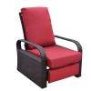 Outdoor Recliner Chair;  Automatic Adjustable Wicker Lounge Recliner Chair with 5.12'' Thicken Cushion - Red - Brown Wicker