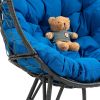 COOLMORE Outdoor Patio Wicker Egg Chair Indoor Basket Wicker Chair with Blue Cusion for Backyard Poolside - as Pic