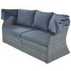 Outdoor Patio Furniture Set Daybed Sunbed with Retractable Canopy Conversation Set Wicker Furniture  - Gray