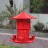 Hanging Hummingbird Feeder; 3 Feeder Ports for Birds; outdoor garden decoration; iron bird feeder; water feeder - red - Stretchable