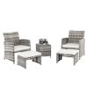 Outdoor 5pcs Combination Sofa Set with  2 Chairs 2 Footstools 1 Coffee Table XH - Graying Cane