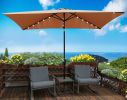 10 x 6.5t Rectangular Patio Solar LED Lighted Outdoor Market Umbrellas with Crank &amp; Push Button Tilt for Garden Shade Outside Swimming Pool RT - W