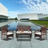 Outdoor 4pcs 1 Double Seat 2 Single Seat 1 Coffee Table Armrest Hollow Knit Combination Sofa,PE rattan and iron frame Sofa Set  XH - Brown Embossed Gr