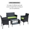 4 PC Rattan Patio Furniture Set Outdoor Patio Cushioned Seat Wicker Sofa - Black+green