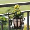 Hanging Railing Planters Flower Pot Holders Metal Planter Racks Fence Potted Stand Mounted Round Plant Baskets Container for Indoor Outdoor Use - Blac