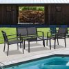 4 Pieces Patio Furniture Set Outdoor Garden Patio Conversation Sets Poolside Lawn Chairs with Glass Coffee Table Porch Furniture (Black) - Black