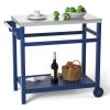 Outdoor Prep Cart Dining Table for Pizza Oven;  Patio Grilling Backyard BBQ Grill Cart - Navy blue