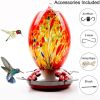 Garden Hummingbird Feeder with Perch - Hand Blown Glass - Red