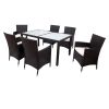 7-piece Outdoor Wicker Dining set - Dining table set for 7 - Patio Rattan Furniture Set with Beige Cushion - Black