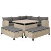 6-Piece Patio Furniture Set Outdoor Wicker Rattan Sectional Sofa with Table and Benches for Backyard, Garden, Poolside - brown - Rattan