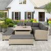 6-Piece Patio Furniture Set Outdoor Wicker Rattan Sectional Sofa with Table and Benches for Backyard, Garden, Poolside - brown - Rattan