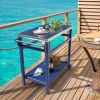 Outdoor Prep Cart Dining Table for Pizza Oven;  Patio Grilling Backyard BBQ Grill Cart - Navy blue